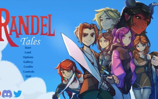 Randel Tales adult fantasy game cover featuring the hero and several female characters in a magical medieval setting.