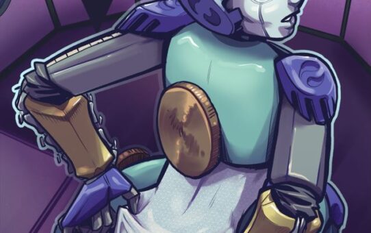 Ad Asstra 2D adult comic featuring a futuristic female android aboard a sci-fi spaceship