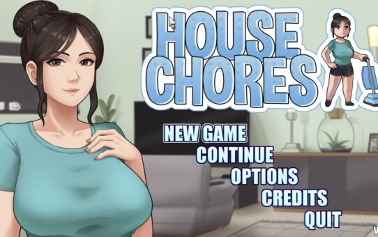 2D adult visual novel scene showing a domestic setting and character interaction