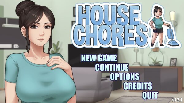 2D adult visual novel scene showing a domestic setting and character interaction