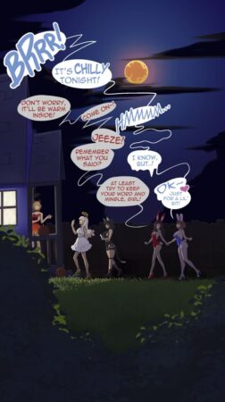 2D adult parody comic featuring a magical costume party and fantasy transformations