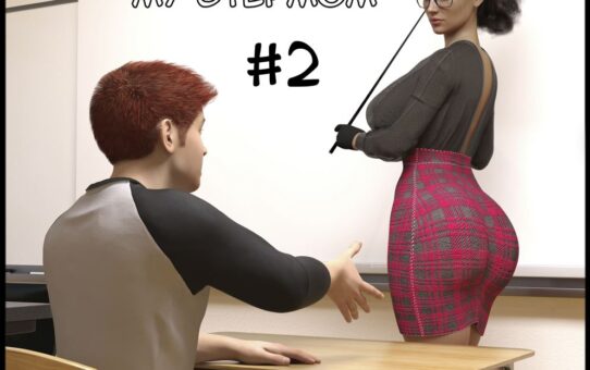 Young man and attractive mature teacher-stepmom standing close, showing tense adult drama and forbidden attraction.