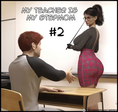 Young man and attractive mature teacher-stepmom standing close, showing tense adult drama and forbidden attraction.