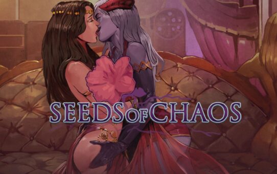 Seeds of Chaos 2D adult game featuring dark fantasy artwork and medieval characters