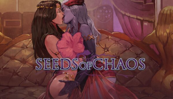 Seeds of Chaos 2D adult game featuring dark fantasy artwork and medieval characters