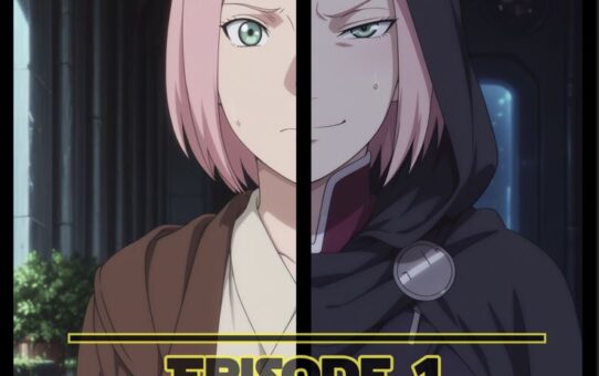 2D adult parody artwork of a pink-haired Jedi woman restrained aboard a sci-fi starship, inspired by Naruto and Star Wars, dramatic lighting and dark futuristic setting.