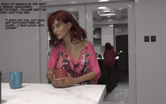 3D adult comic cover featuring a stylish woman and two younger adults in an intimate family drama setting