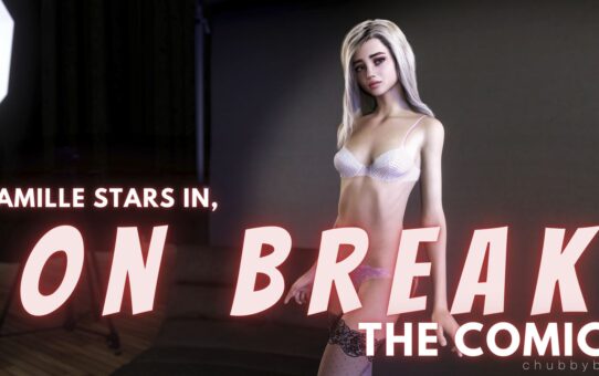 3D adult comic artwork featuring a model in a studio photoshoot setting