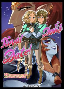 2D adult parody comic artwork inspired by a fantasy hot spring setting