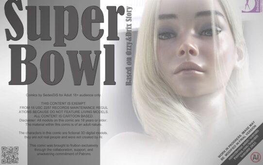 3D adult comic artwork showing a tense party atmosphere inside a modern living room