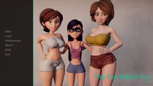 3D adult parody game artwork featuring a superhero woman in a dramatic setting