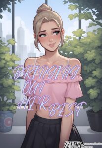 2D adult comic artwork featuring a character exploring feminine fashion and confidence