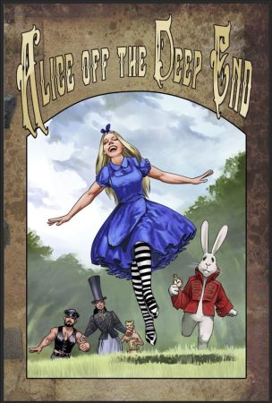 Alice entering a surreal fantasy world inspired by Wonderland, illustrated by Edelweiss.